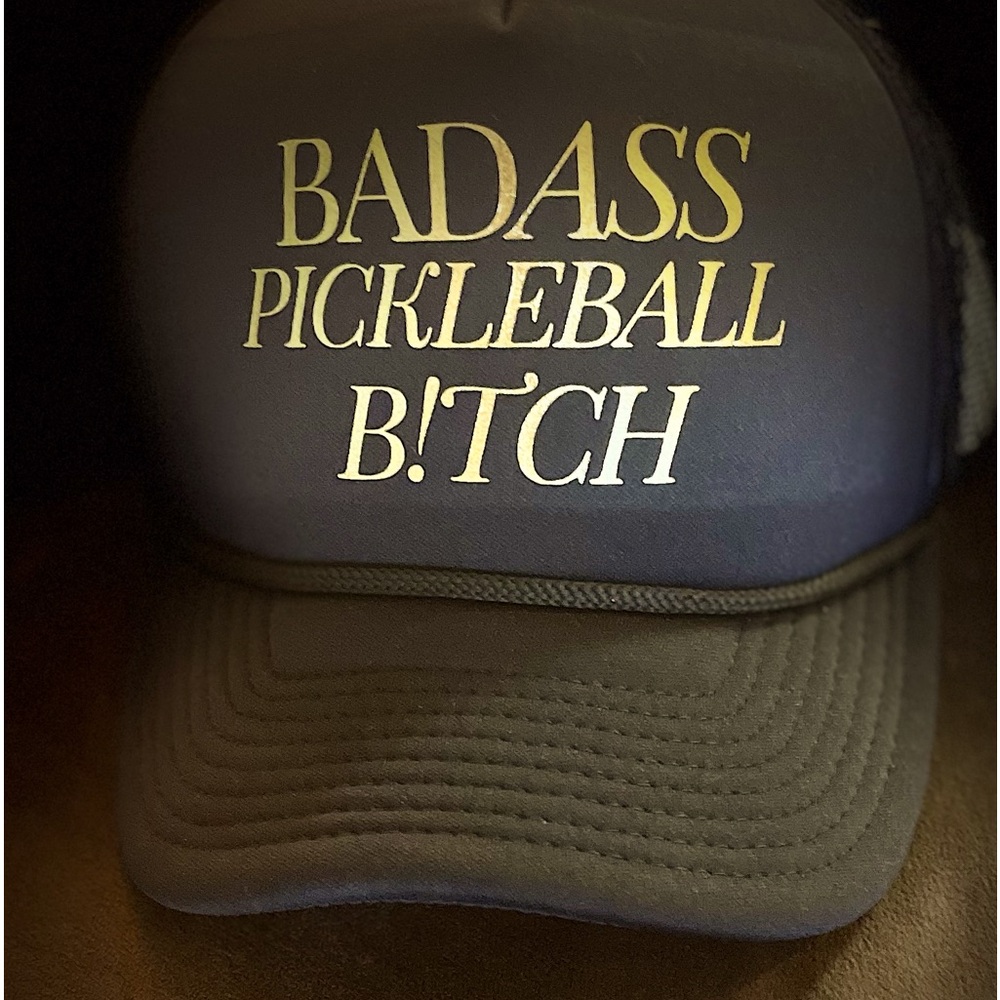 Pickleball Black adjustable mesh back baseball cap.